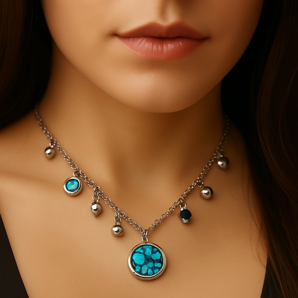GUESS Silver-Tone Necklace – Colorful Beads & Crystal Disc Accent Jewelry - 32"